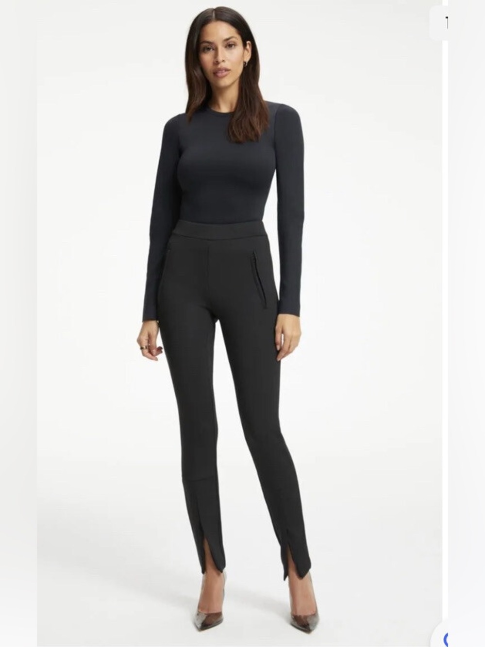 Good American Black High-Waist Skinny Ponte Pants with Front Zips